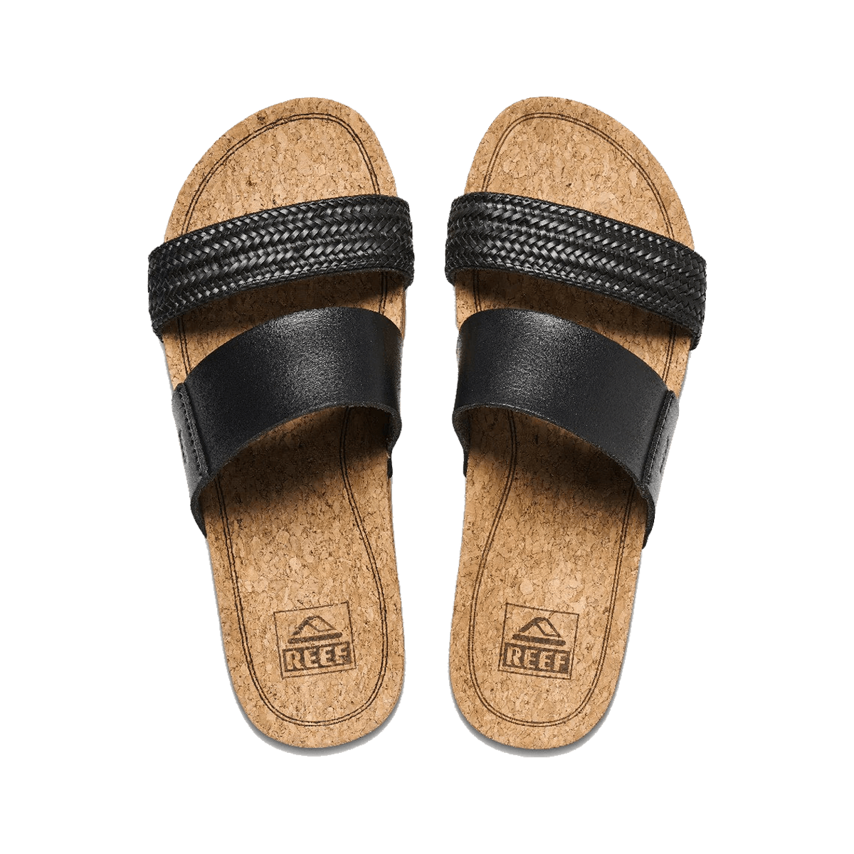 REEF WOMEN'S CUSHION VISTA HI SLIDE SANDALS - BLACK BRAID - TOP VIEW