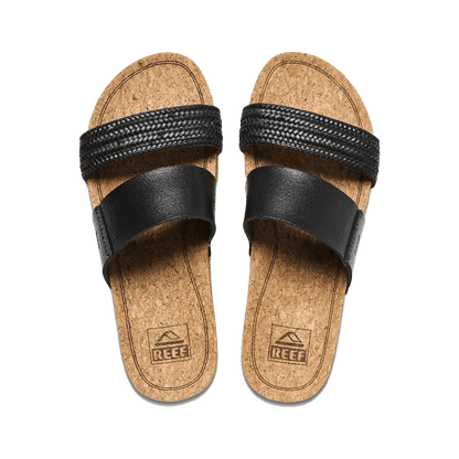 REEF WOMEN'S CUSHION VISTA HI SLIDE SANDALS - BLACK BRAID - TOP VIEW