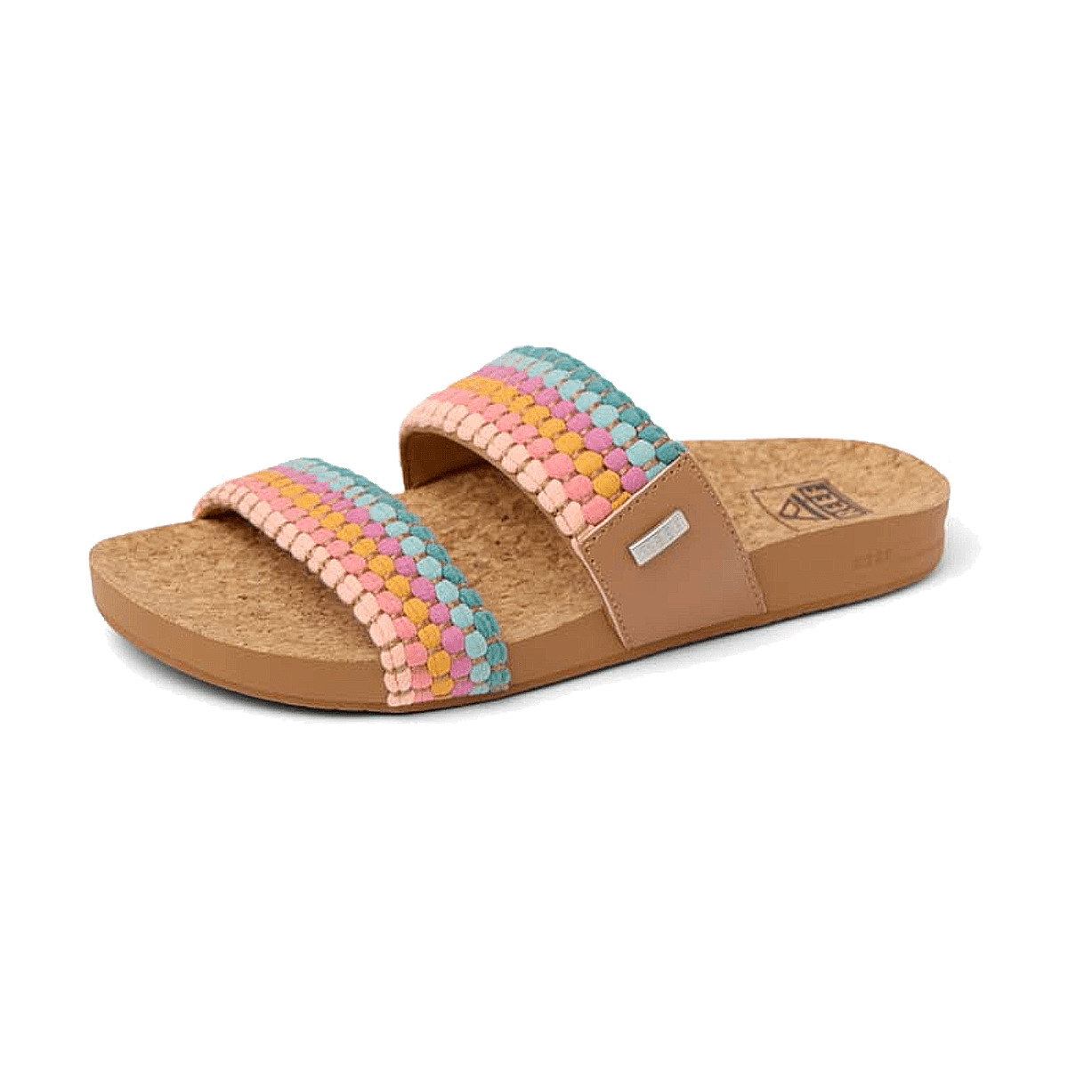 REEF WOMEN'S CUSHION VISTA SLIDE SANDALS - SHERBET MULTI - LEFT SIDE VIEW