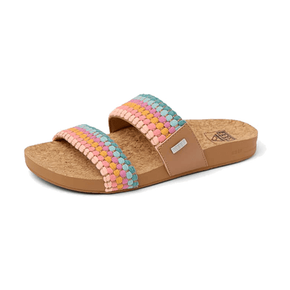 REEF WOMEN'S CUSHION VISTA SLIDE SANDALS - SHERBET MULTI - LEFT SIDE VIEW