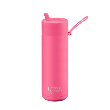 FRANK GREEN CERAMIC REUSABLE BOTTLE FLIP STRAW 20OZ - NEON PINK