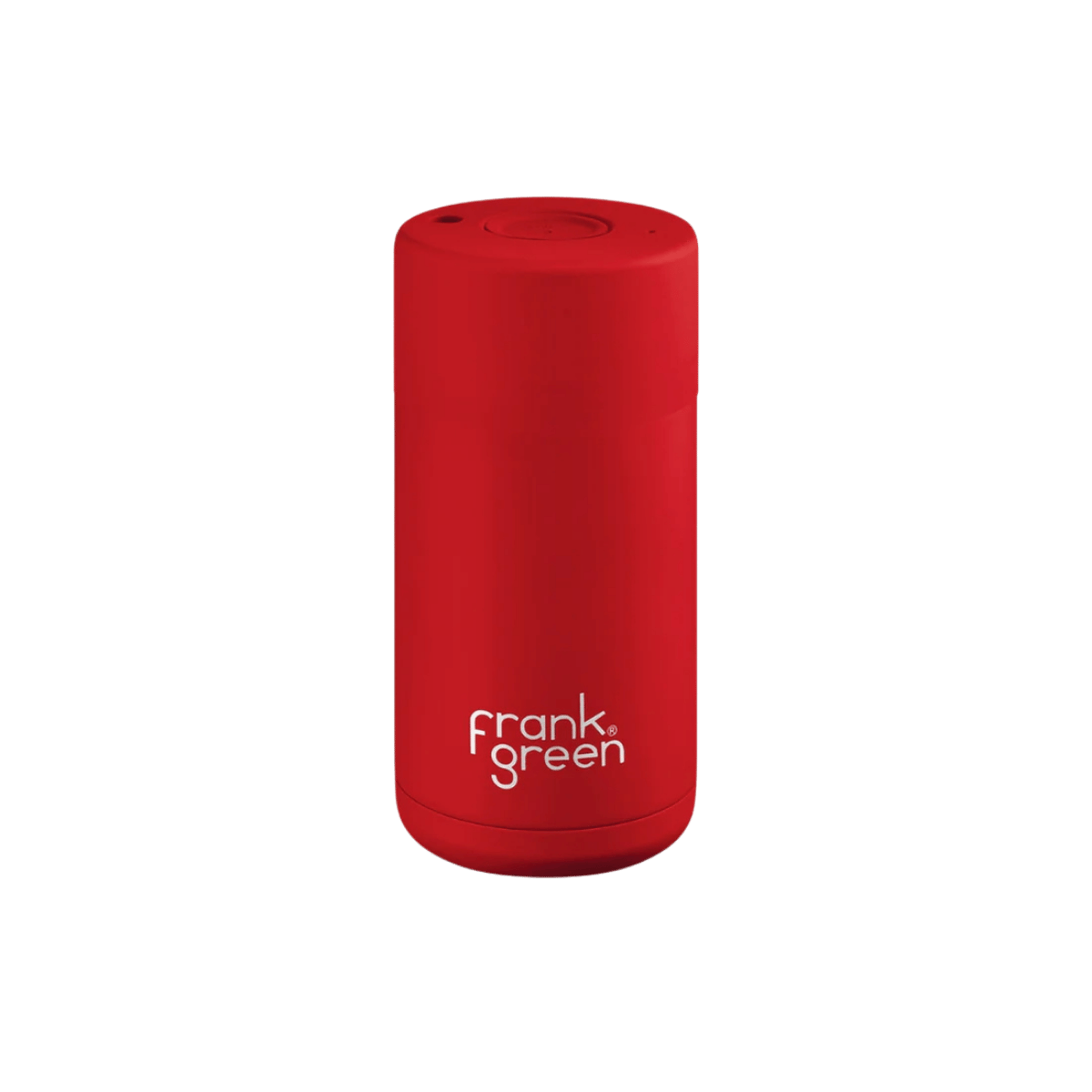 FRANK GREEN CERAMIC REUSABLE CUP - BUTTON LID 12OZ - ATOMIC RED