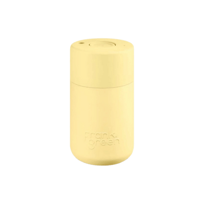 FRANK GREEN CERAMIC REUSABLE CUP - BUTTON LID 12OZ - BUTTERMILK