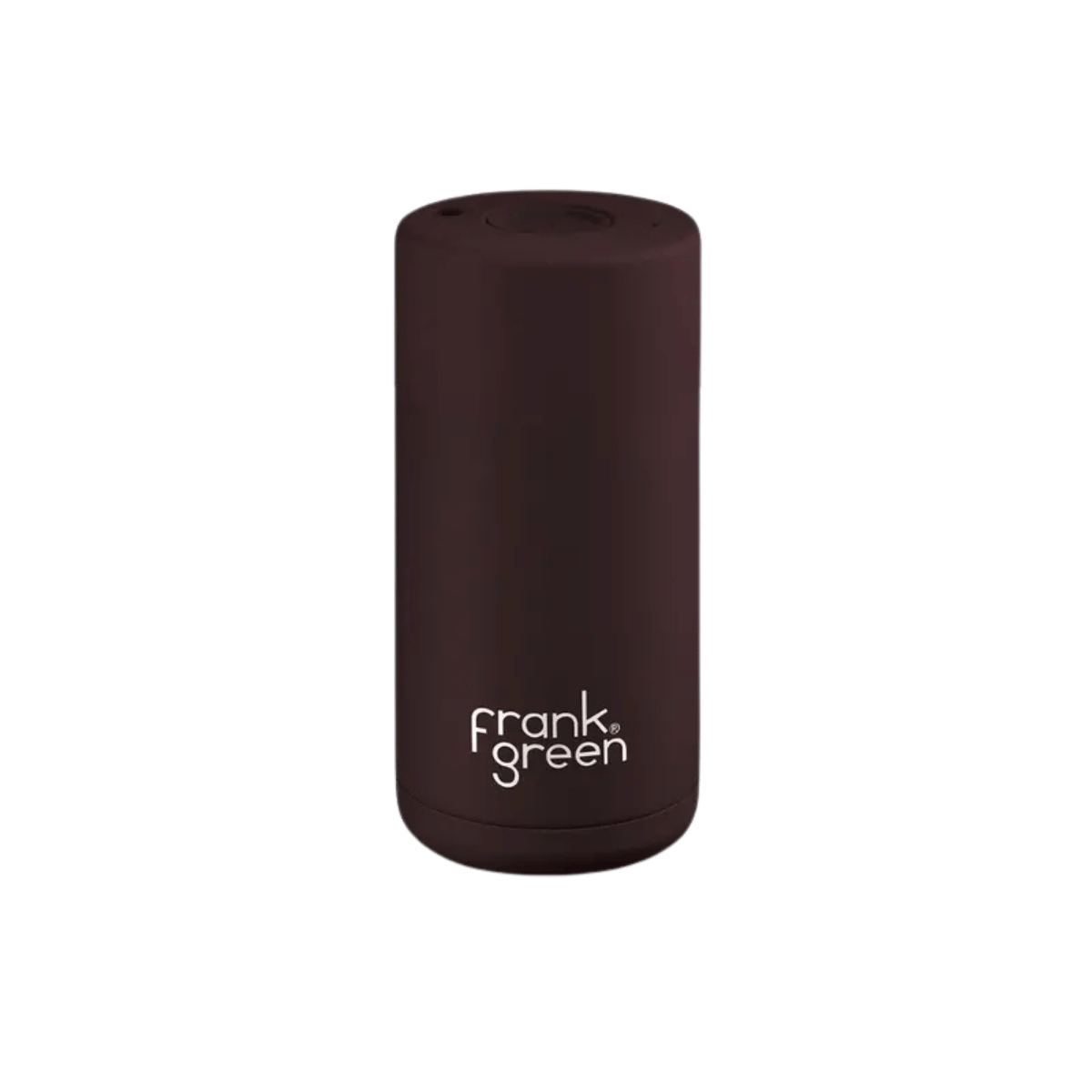 FRANK GREEN CERAMIC REUSABLE CUP - BUTTON LID 12OZ - CHOCOLATE