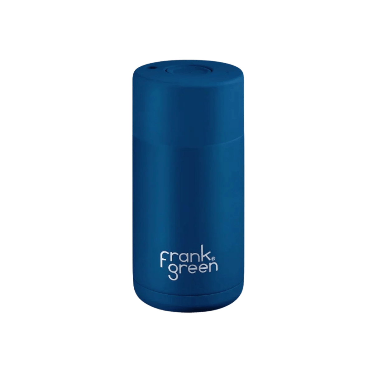 FRANK GREEN CERAMIC REUSABLE CUP - BUTTON LID 12OZ - DEEP OCEAN