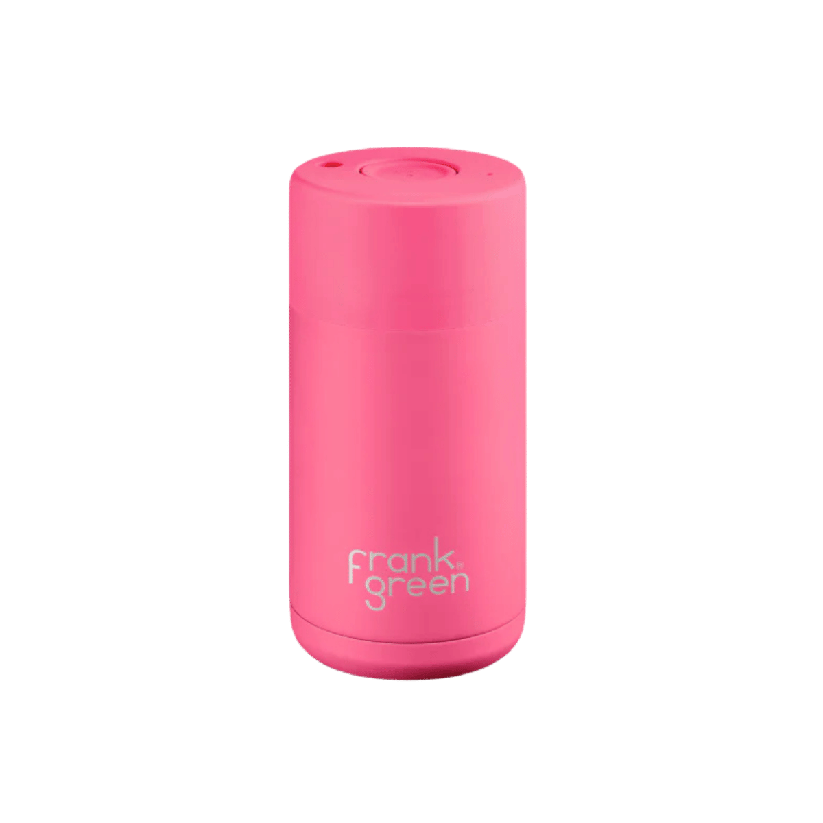 FRANK GREEN CERAMIC REUSABLE CUP - BUTTON LID 12OZ - NEON PINK