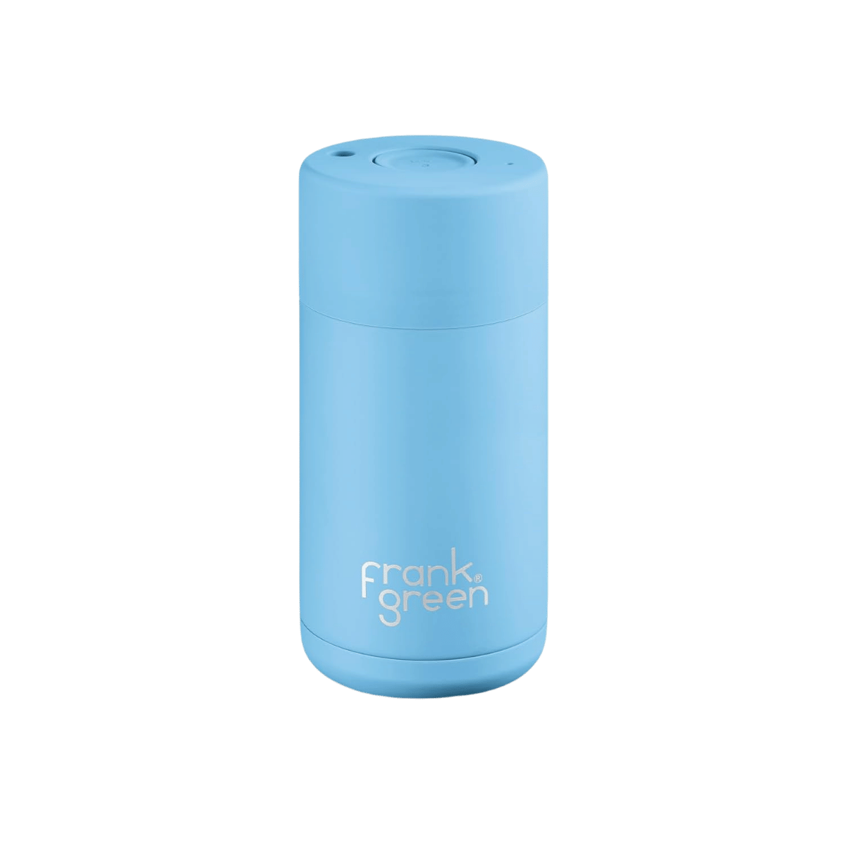 FRANK GREEN CERAMIC REUSABLE CUP - BUTTON LID 12OZ - SKY BLUE