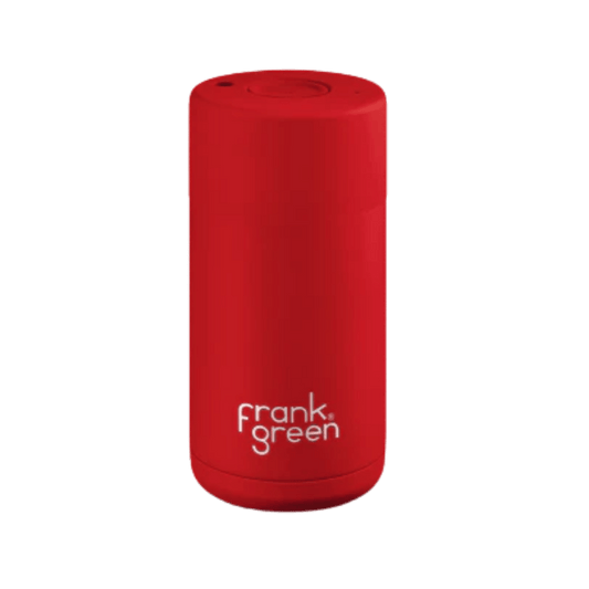 FRANK GREEN CERAMIC REUSABLE CUP - BUTTON LID 16OZ - ATOMIC RED