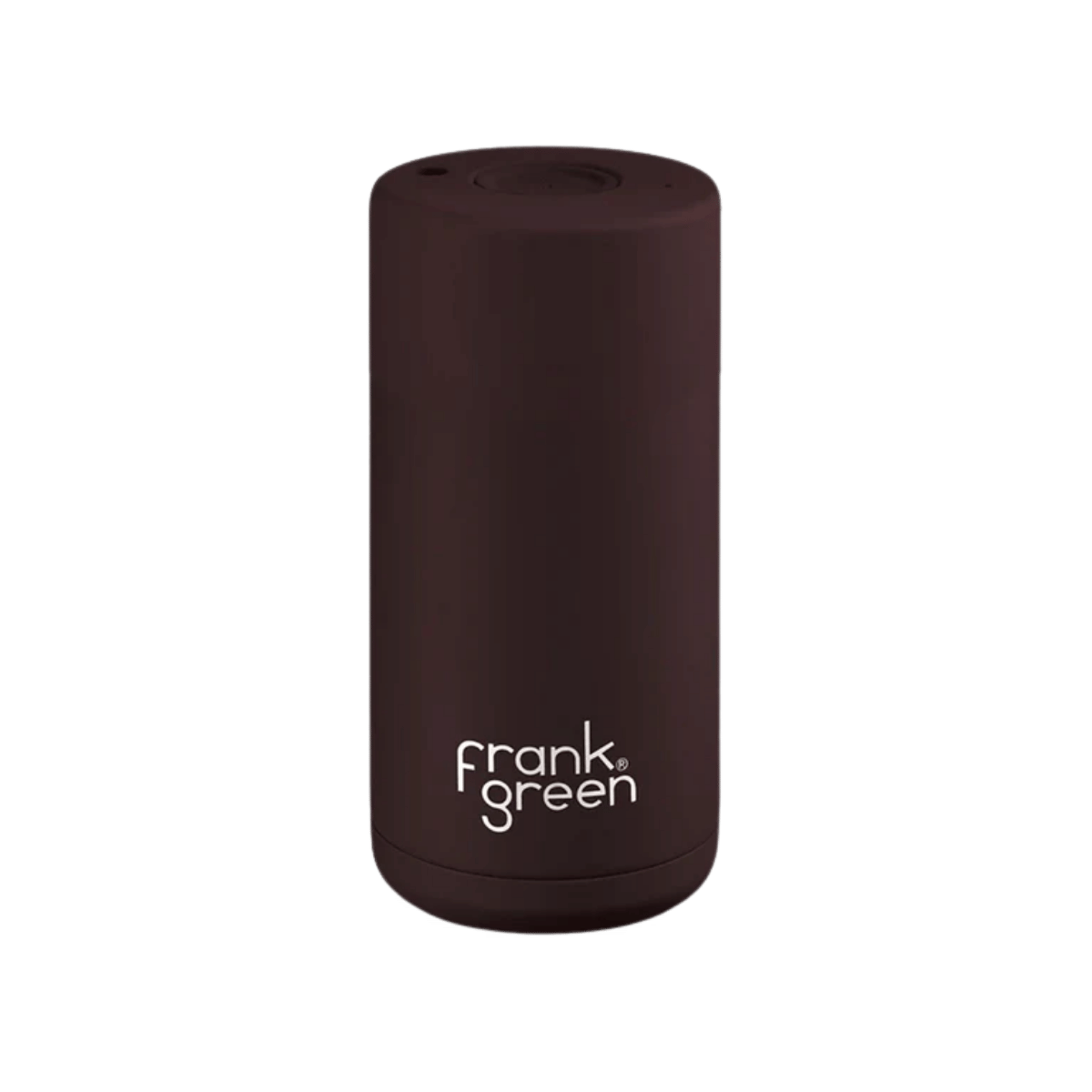 FRANK GREEN CERAMIC REUSABLE CUP - BUTTON LID 16OZ - CHOCOLATE