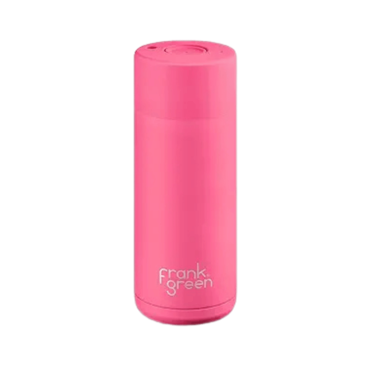 FRANK GREEN CERAMIC REUSABLE CUP - BUTTON LID 16OZ - NEON PINK