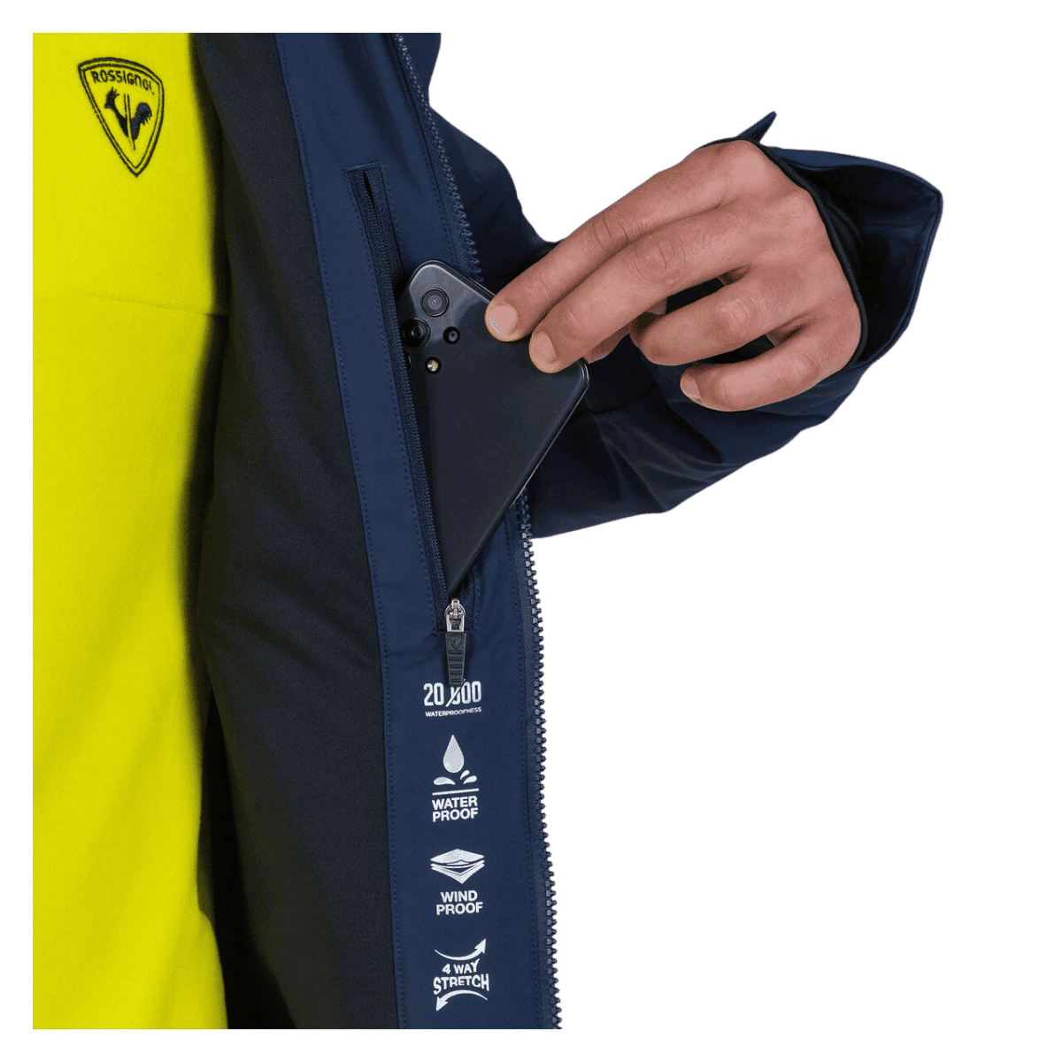 ROSSIGNOL MEN'S BLACKSIDE SKI JACKET - DARK NAVY - LEFT INSIDE POCKET