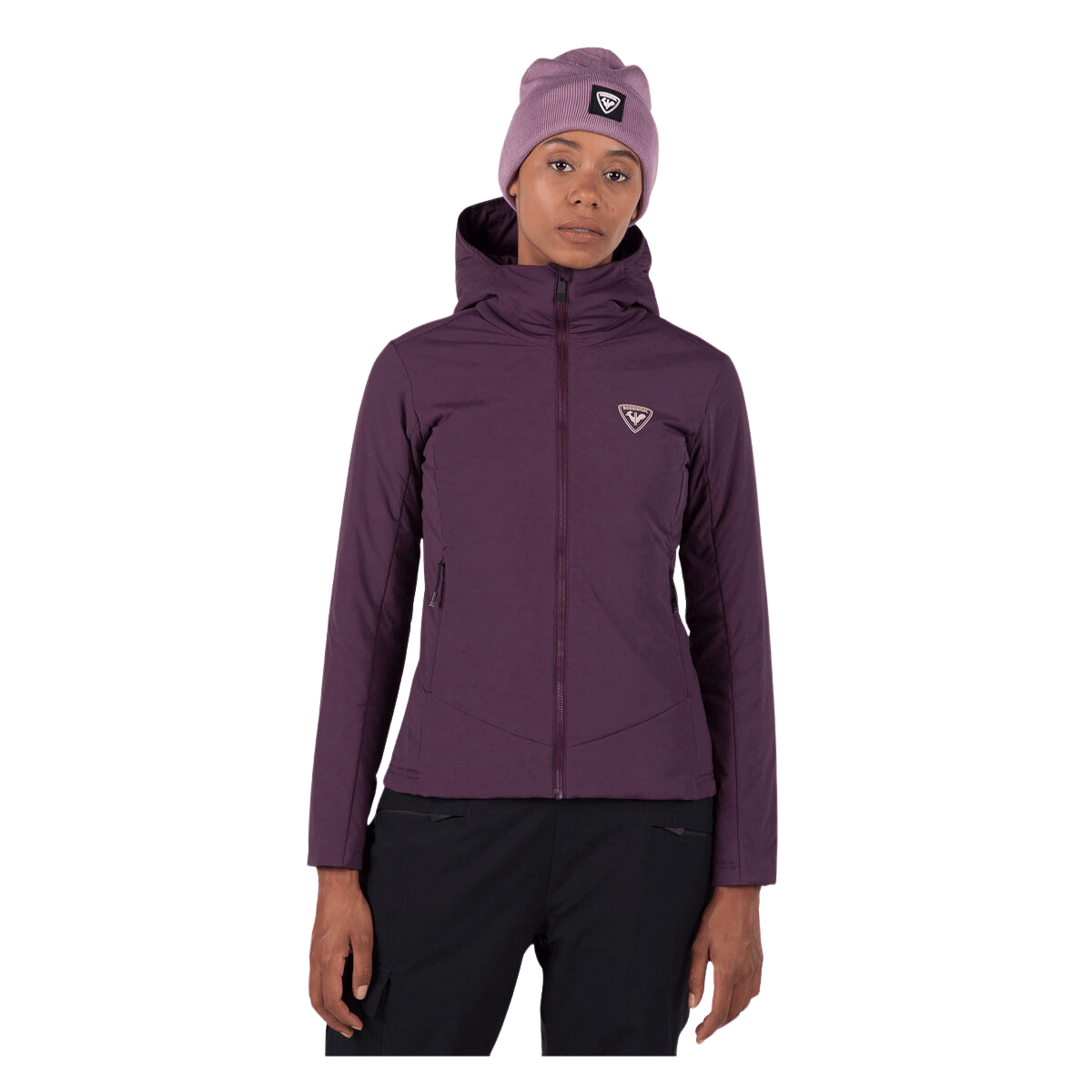 ROSSIGNOL WOMEN'S OPSIDE LIGHT INSULATED HOODIE JACKET - MULBERRY - FRONT VIEW WW