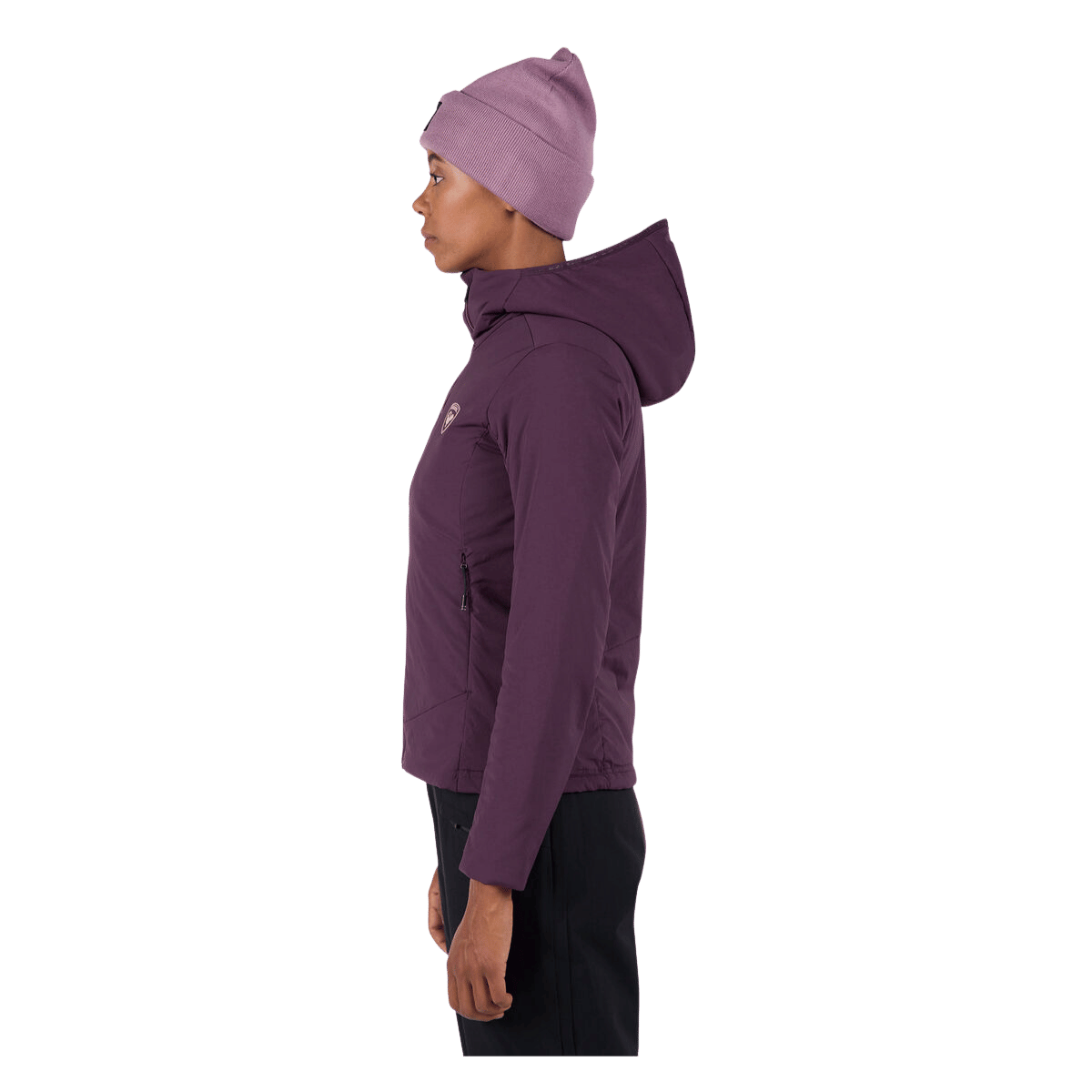 ROSSIGNOL WOMEN'S OPSIDE LIGHT INSULATED HOODIE JACKET - MULBERRY - SIDE VIEW WW