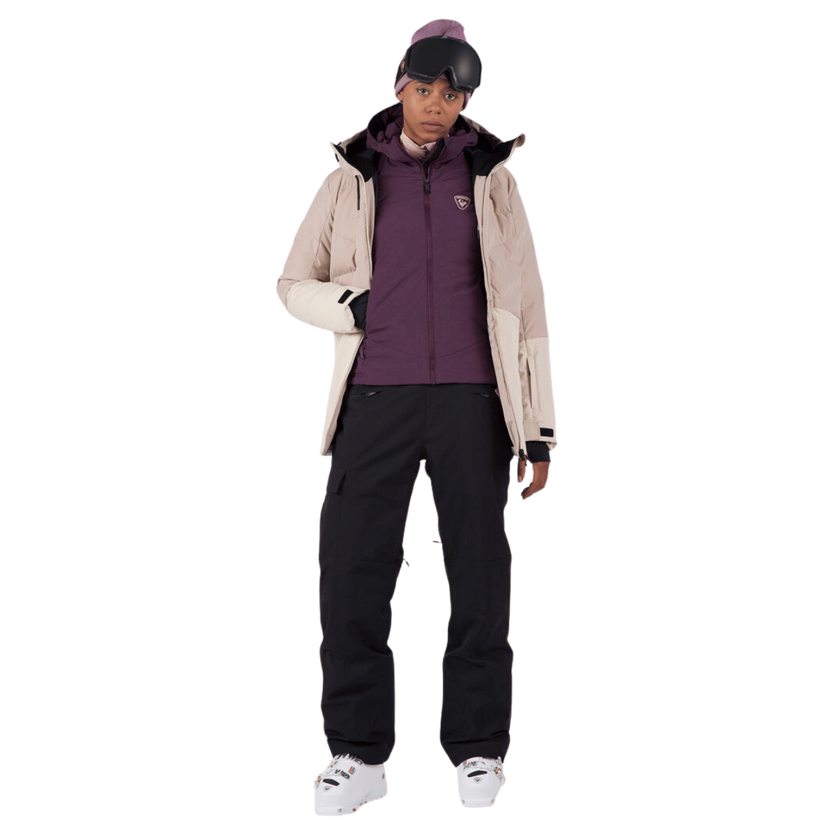 ROSSIGNOL WOMEN'S OPSIDE LIGHT INSULATED HOODIE JACKET - MULBERRY - FRONT VIEW FULL WW