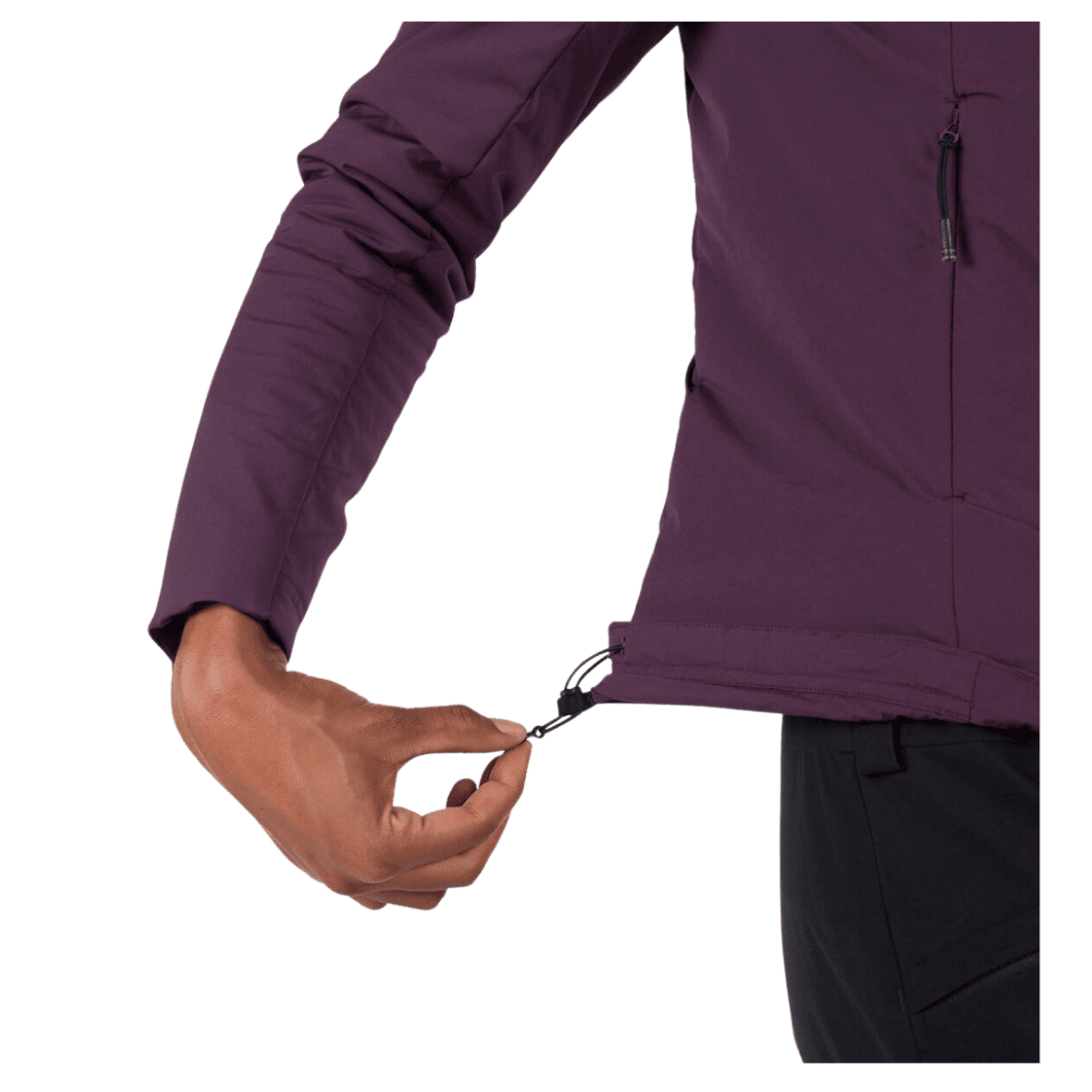 ROSSIGNOL WOMEN'S OPSIDE LIGHT INSULATED HOODIE JACKET - MULBERRY - WAIST ADJUSTMENT