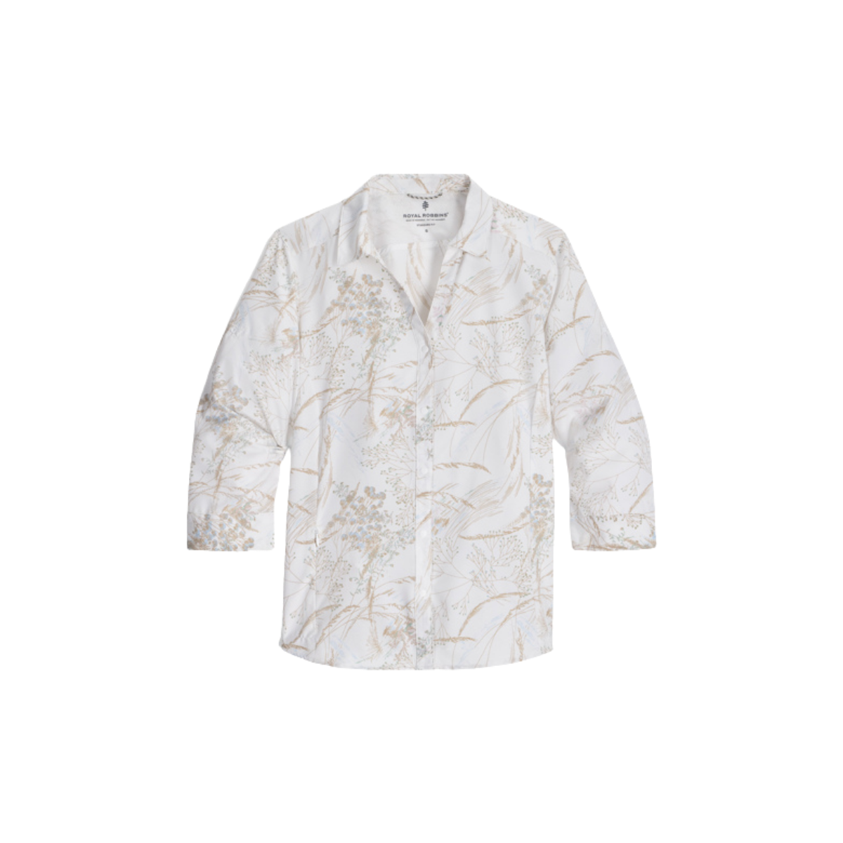 ROYAL ROBBINS WOMENS EXPEDITION PRO 3/4 SLEEVE WHITE MEADOW PRINT