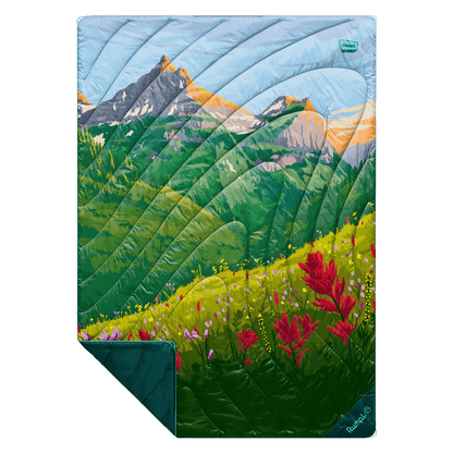 RUMPL ORIGINAL PUFFY BLANKET - GLACIER SMOKY NATIONAL PARK_FRONT ANGLE