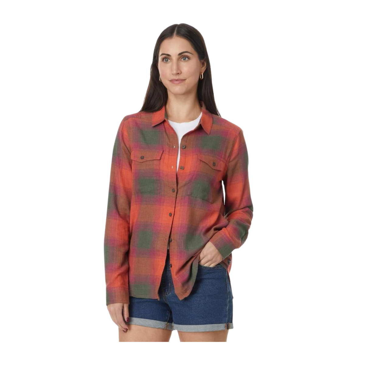 TOAD & CO RE-FORM FLANNEL LONG SLEEVE SHIRT - BURNT OCHRE - FRONT VIEW