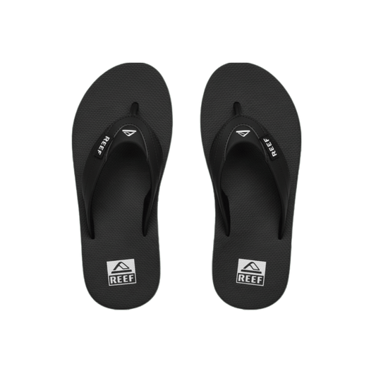 REEF FANNING FLIP-FLOPS – BLACK/SILVER - FRONT VIEW