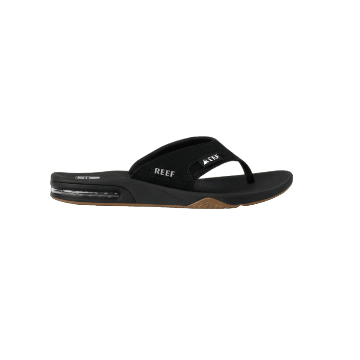 REEF FANNING FLIP-FLOPS – BLACK/SILVER - LEFT SIDE VIEW