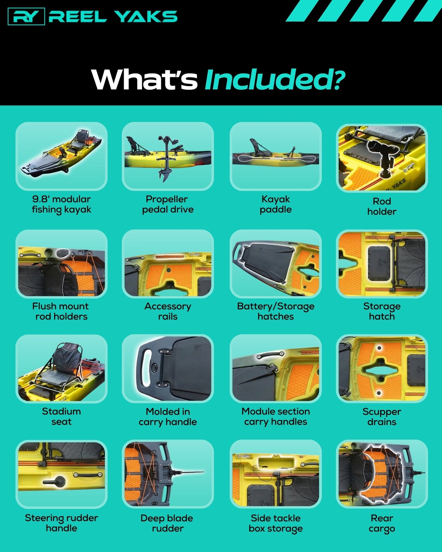 ReelYaks Rocket 9.8ft Propeller Drive Modular Fishing Kayak