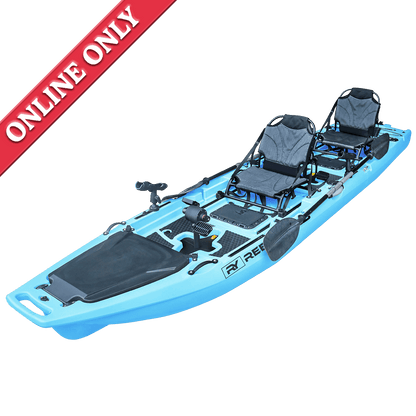 ReelYaks 13.8ft  Rocket Propeller Drive Tandem & Solo Modular Fishing Kayak | Propeller Drive | 550lbs Capacity | 3 Piece showing its sold online only