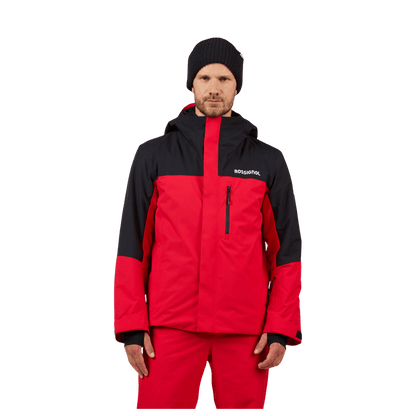 ROSSIGNOL MEN'S VELIKA INSULATED JACKET - SPORTS RED - FRONT VIEW (IN USE)