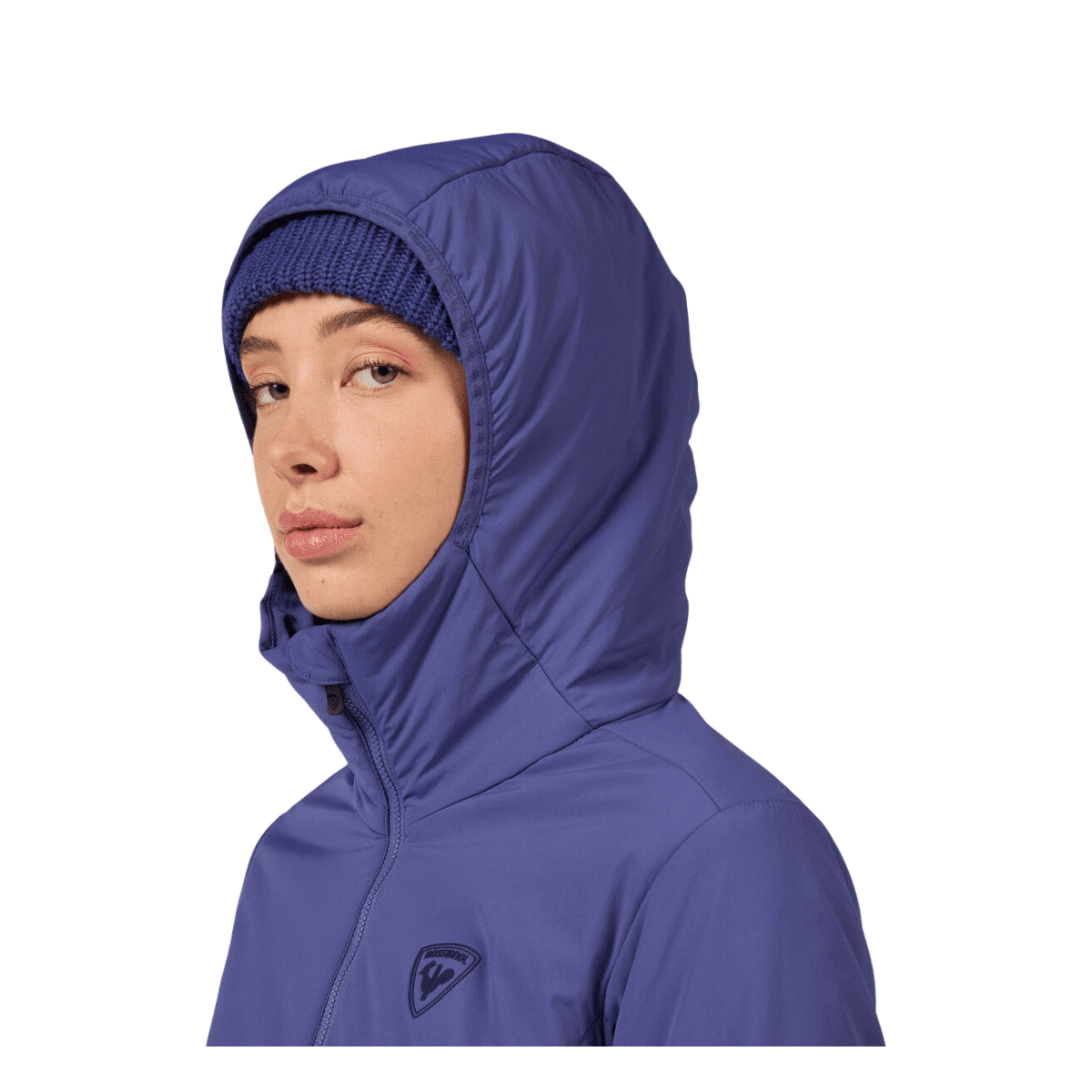 ROSSIGNOL WOMEN'S OPSIDE HOODIE JACKET - FUTURE BLUE - CLOSER SIDE FRONT VIEW