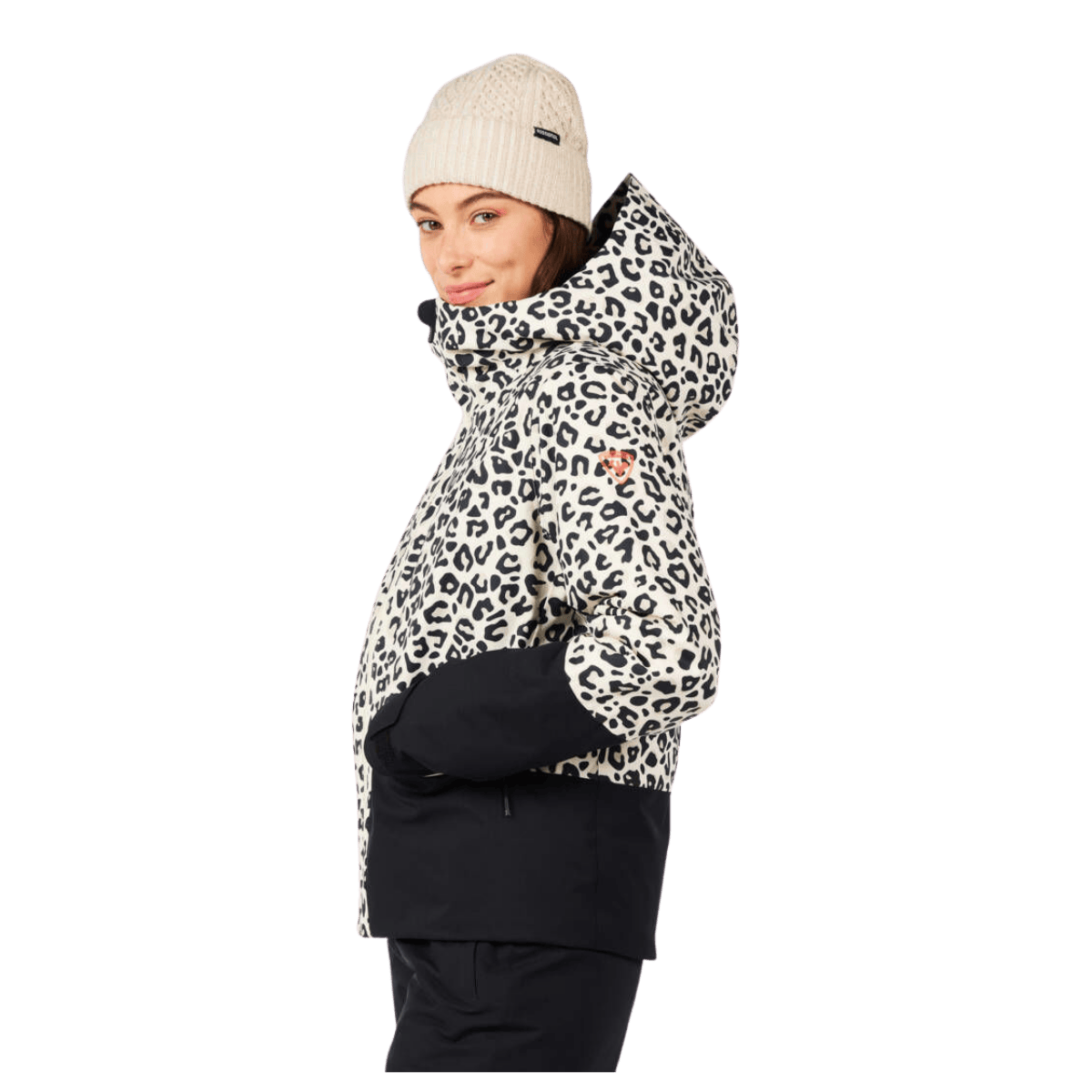 ROSSIGNOL WOMEN'S ROCHRUN ALLOVER JACKET - LEOPARD PRINT - SIDE VIEW