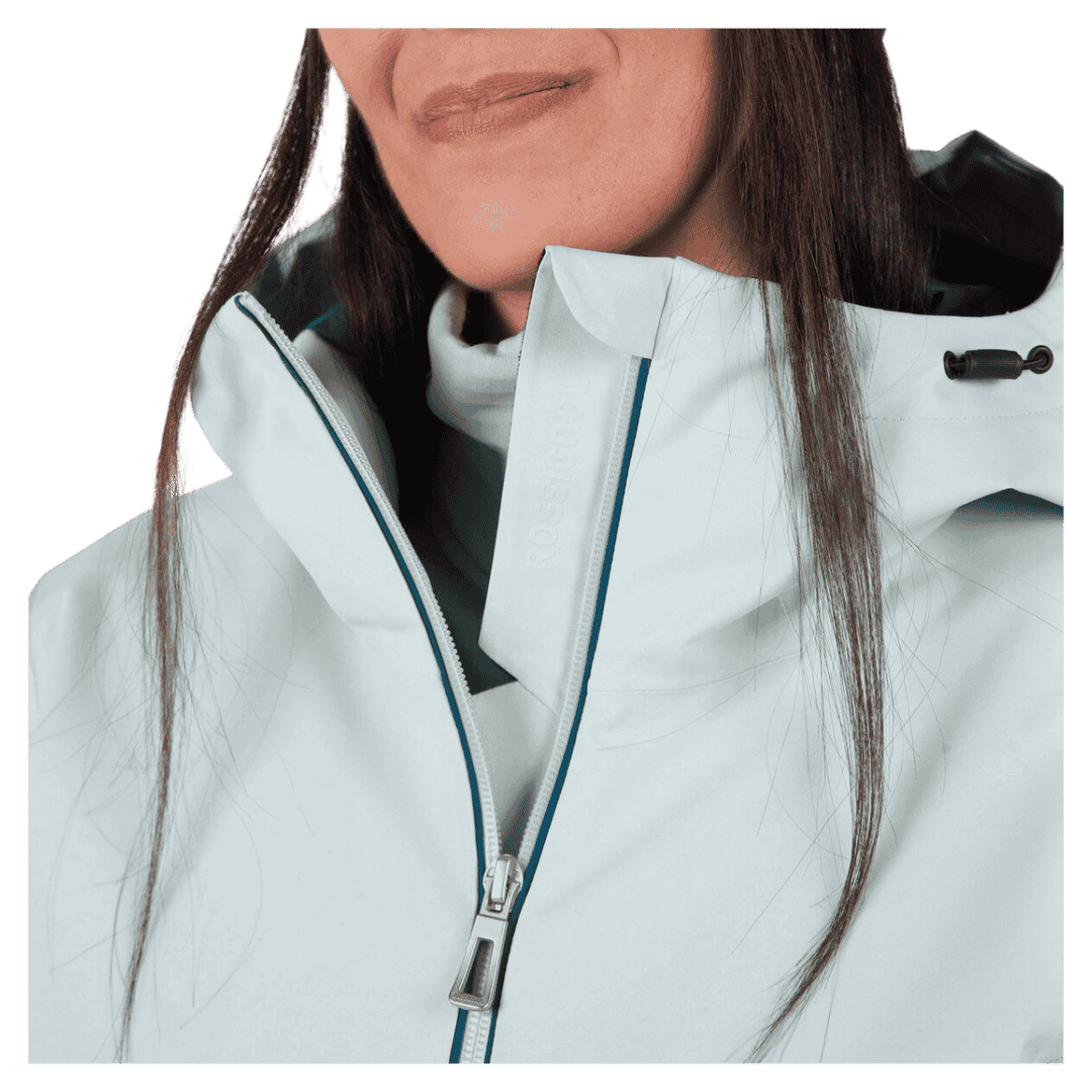 ROSSIGNOL WOMEN'S STRAWPILE SKI JACKET - STEAM - NECK VIEW