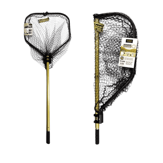 STOWMASTER SALMON/PIKE LANDING NET - 30"X32"X94" - FRONT AND SIDE VIEW