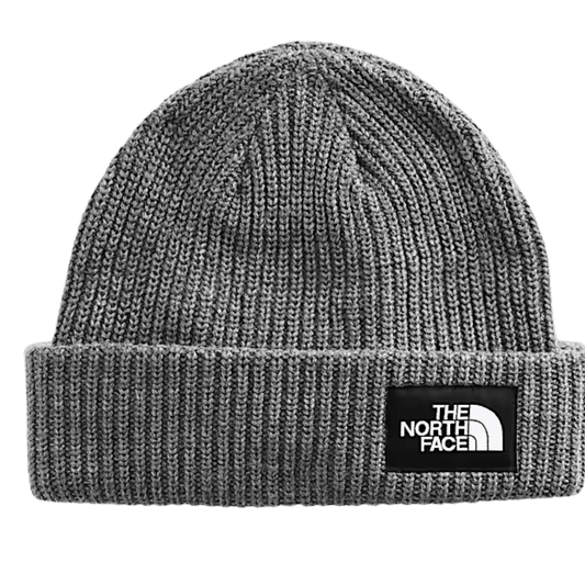 THE NORTH FACE SALTY LINED BEANIE - TNF MEDIUM GREY HEATHER_FRONT ANGLE