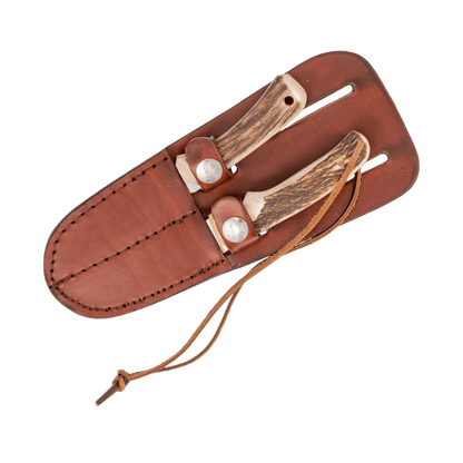 SCHRADE UNCLE HENRY STAG HORN SKINNER - BROWN LEATHER SHEATH