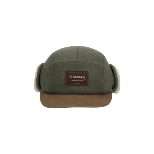SIMMS COLDWEATHER CAP, LODEN, FRONT ANGLE. LOGO