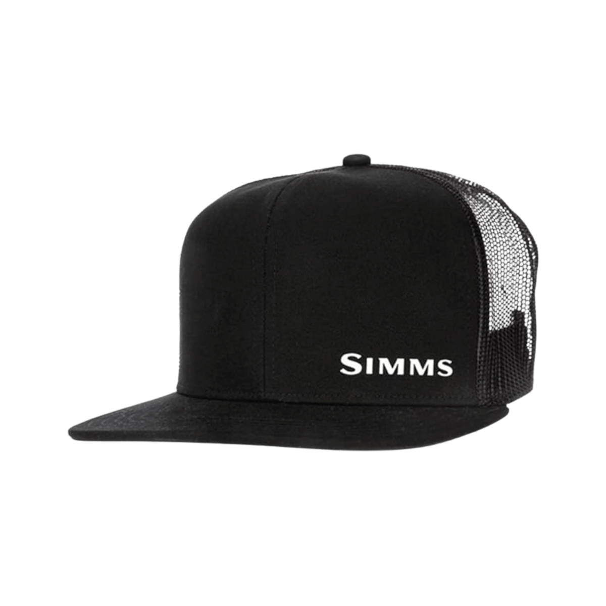 SIMMS CX FLAT BRIM CAP, BLACK, FRONT ANGLE, LOGO