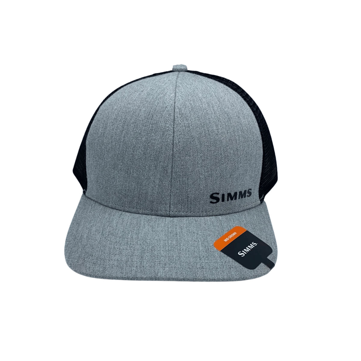 SIMMS ID TRUCKER CAP, HEATHER GREY, FRONT ANGLE, LOGO