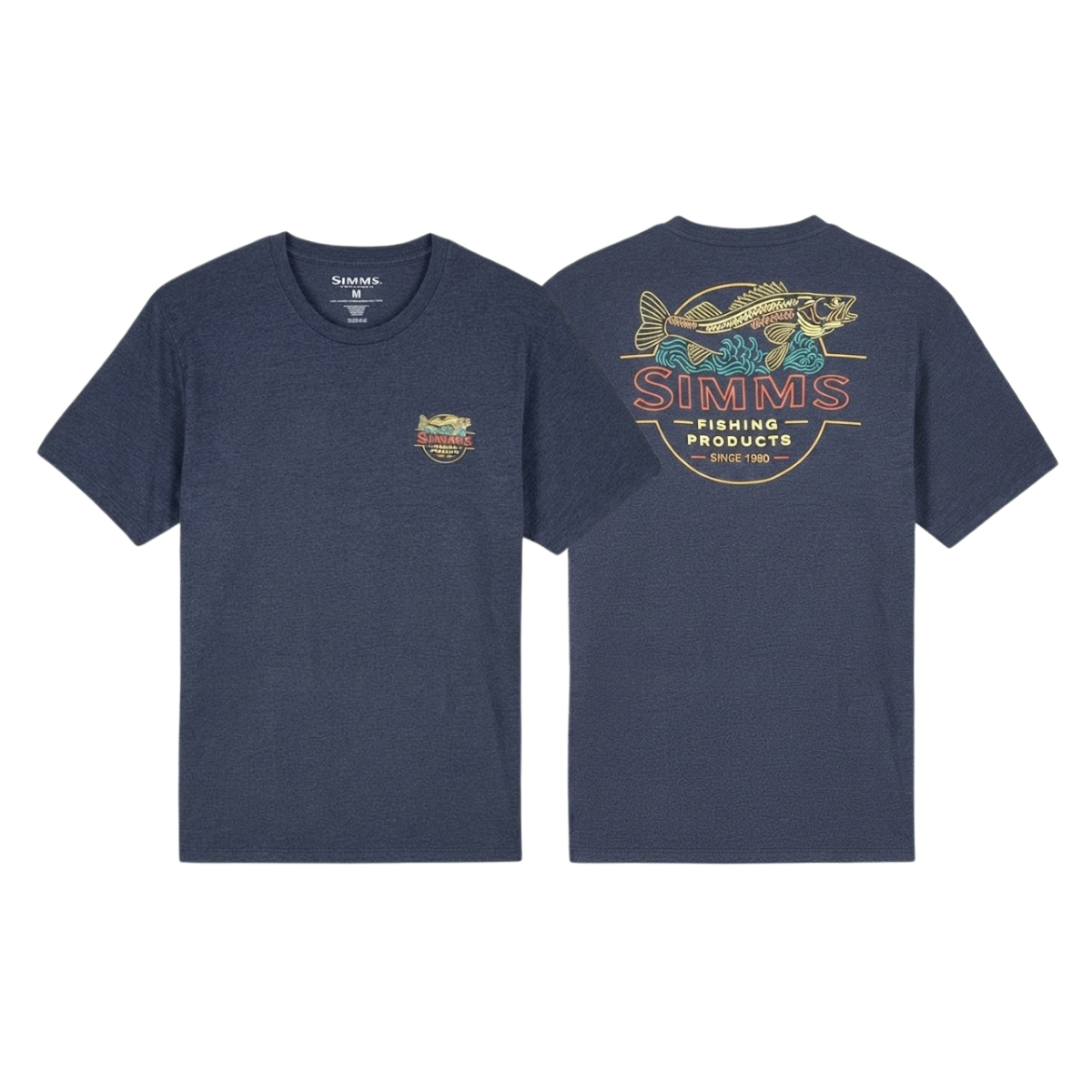 SIMMS NEON DRAFT TECH T SHIRT NAVY HEATHER