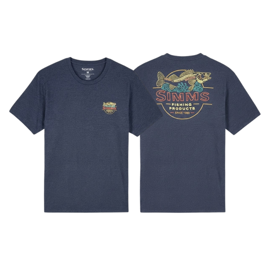 SIMMS NEON DRAFT TECH T SHIRT NAVY HEATHER