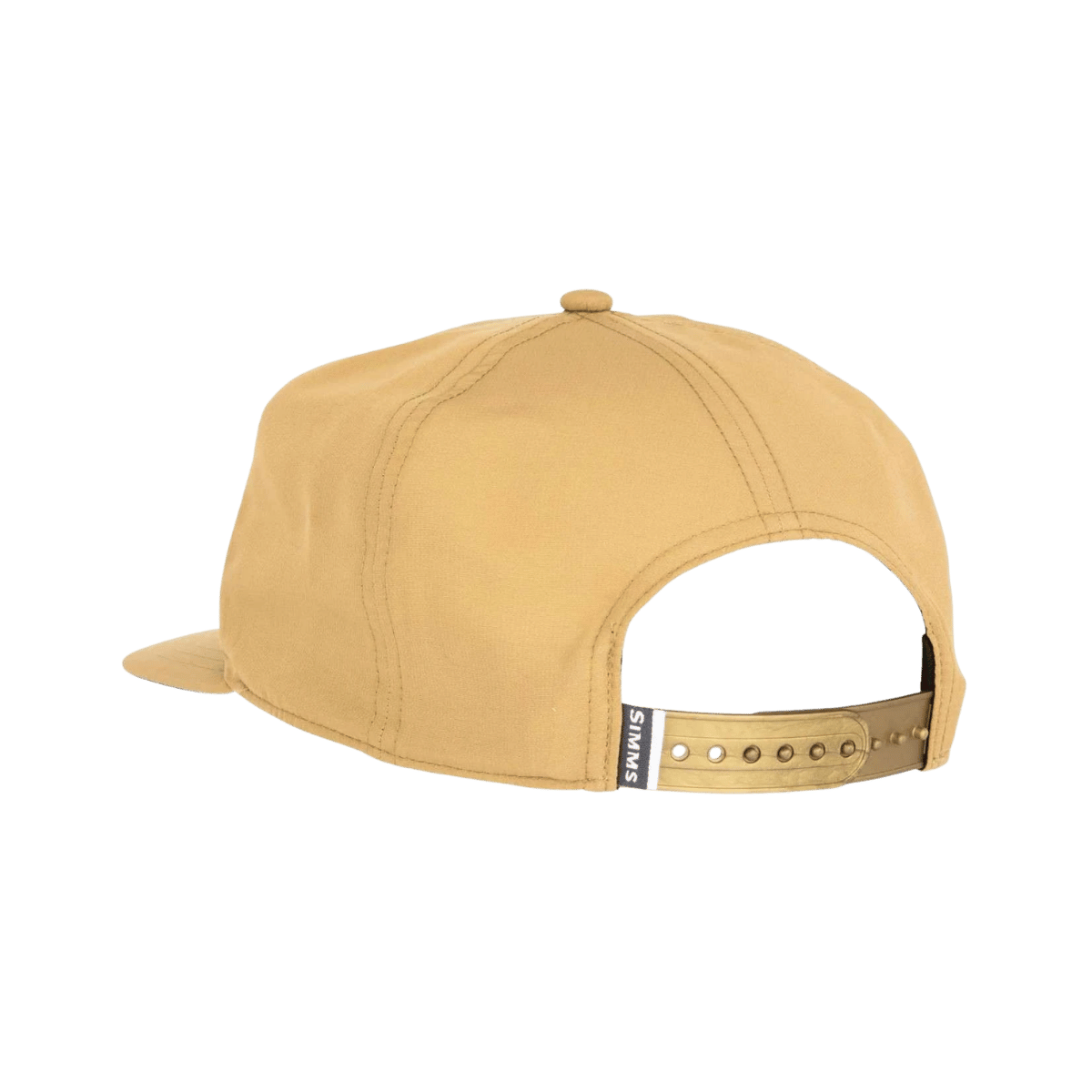 SIMMS UNSTRUCTURED FLAT BRIM CAP, BACK ANGLE, STRAP, CAMEL COLOR