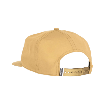 SIMMS UNSTRUCTURED FLAT BRIM CAP, BACK ANGLE, STRAP, CAMEL COLOR