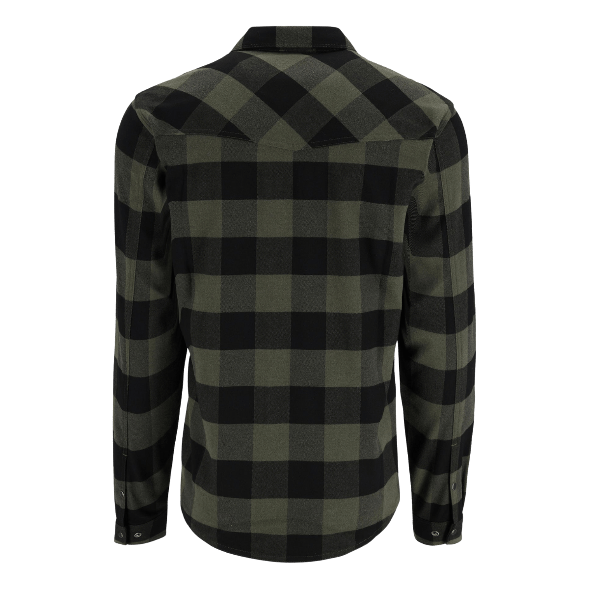 SIMMS MEN'S GALLATIN FLANNEL FISHING SHIRT W/ UPF 50+ - LOADEN BUFFALO - BACK VIEW