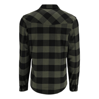 SIMMS MEN'S GALLATIN FLANNEL FISHING SHIRT W/ UPF 50+ - LOADEN BUFFALO - BACK VIEW