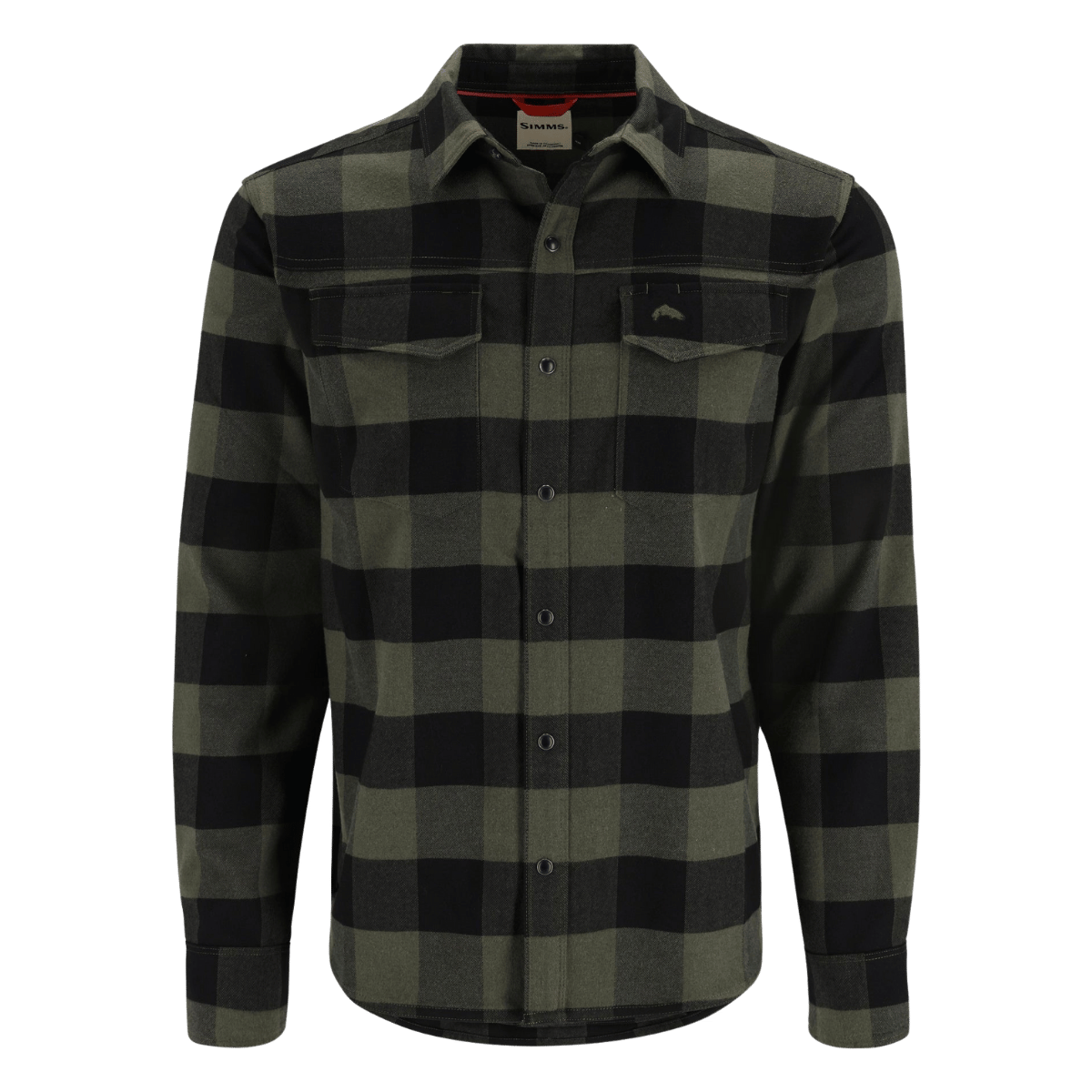 SIMMS MEN'S GALLATIN FLANNEL FISHING SHIRT W/ UPF 50+ - LOADEN BUFFALO - FRONT VIEW