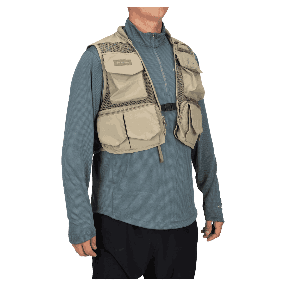 SIMMS TRIBUTARY FISHING NYLON VEST - TAN - LEFT SIDE VIEW WW
