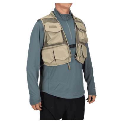 SIMMS TRIBUTARY FISHING NYLON VEST - TAN - LEFT SIDE VIEW WW