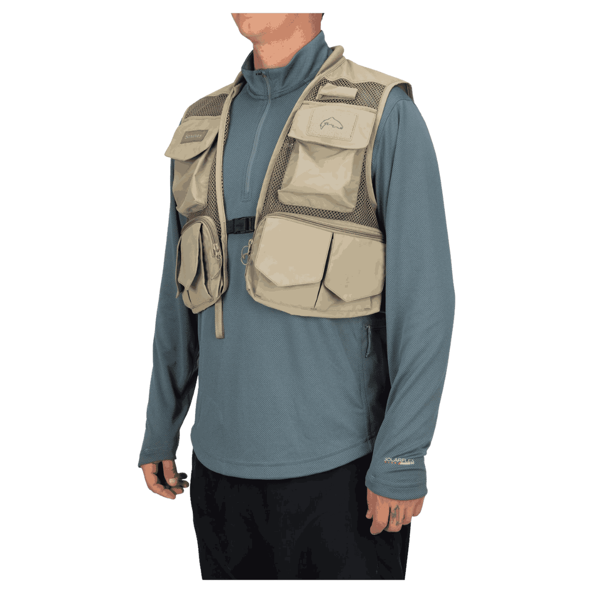 SIMMS TRIBUTARY FISHING NYLON VEST - TAN - RIGHT SIDE VIEW WW