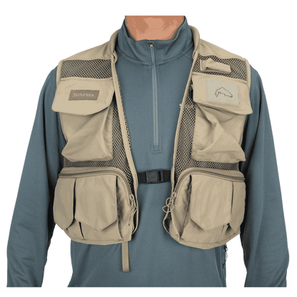 SIMMS TRIBUTARY FISHING NYLON VEST - TAN - FRONT VIEW WW