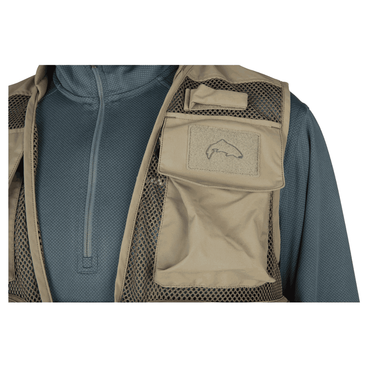 SIMMS TRIBUTARY FISHING NYLON VEST - TAN - POCKET 