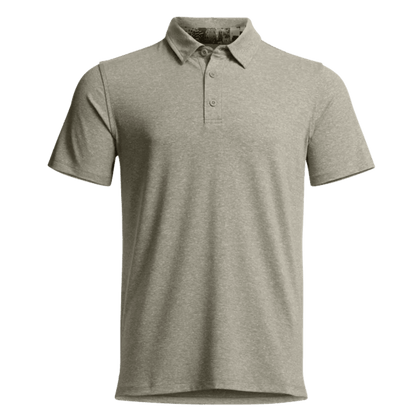 SITKA ESSENTIAL SHORT SLEEVE POLO W/ UPF 50+ - OAK HEATHER - FRONT VIEW 