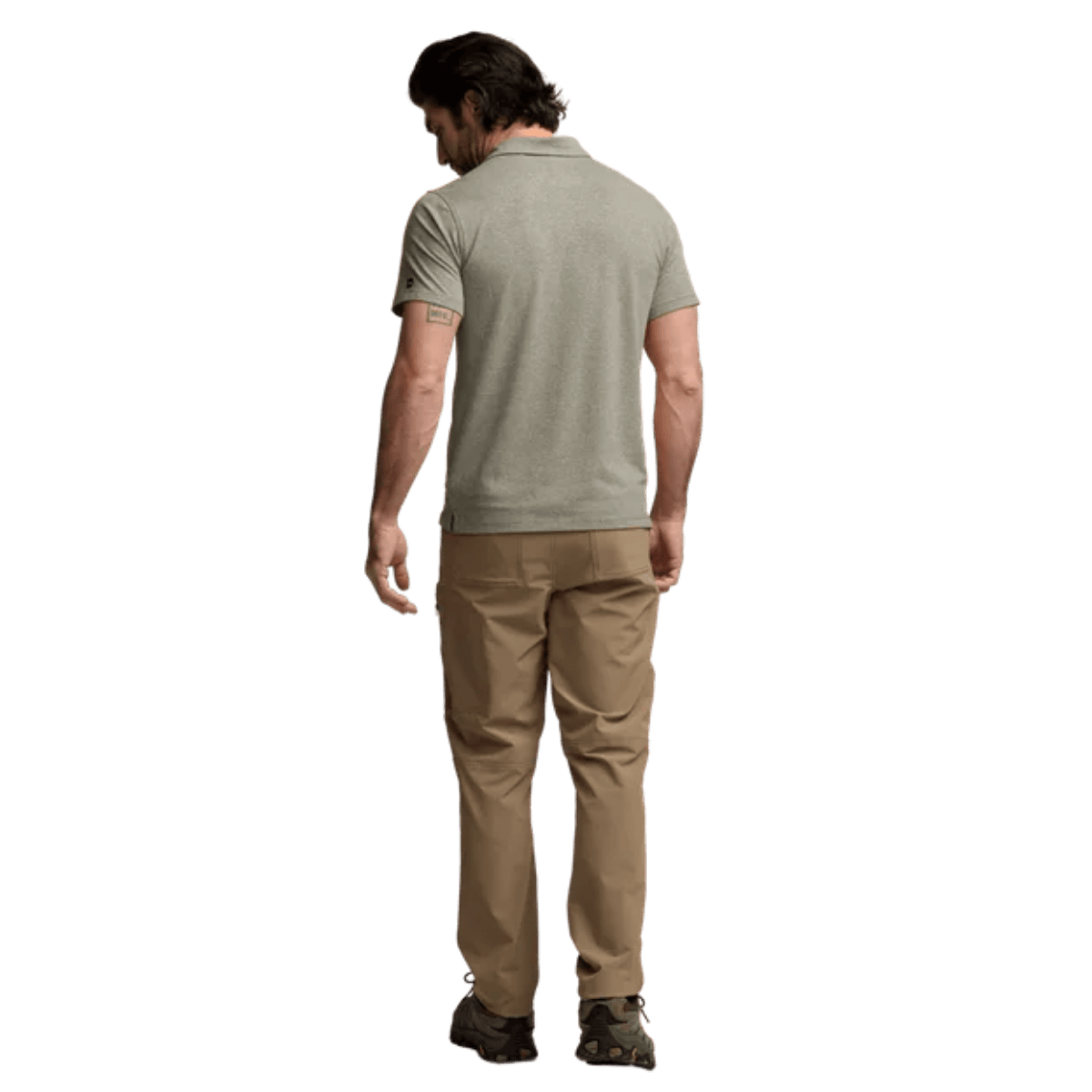 SITKA ESSENTIAL SHORT SLEEVE POLO W/ UPF 50+ - OAK HEATHER - BACK VIEW WW
